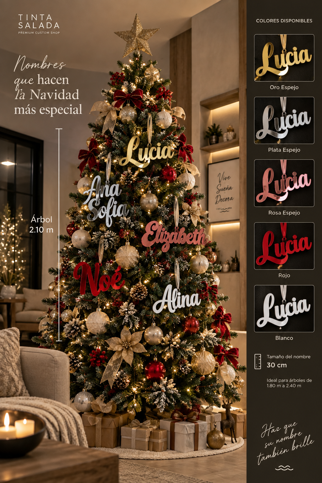 Nombres Personalizados de Acrílico para Árbol de Navidad