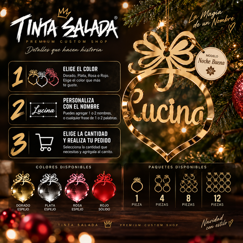 Esferas Navideñas Personalizadas con Nombre en Acrílico