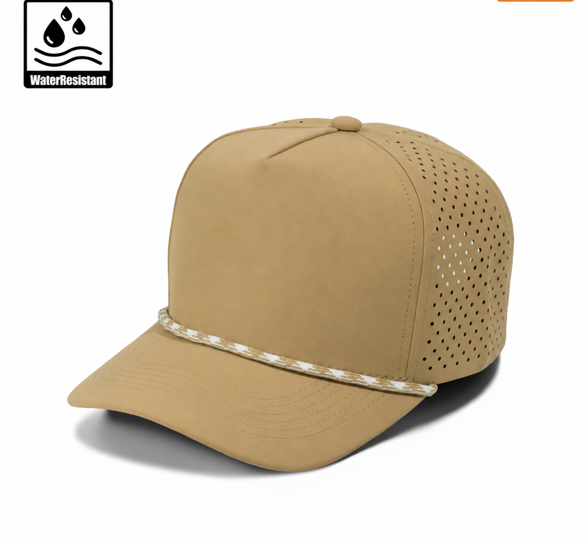 Gorra Lisa Curva 5 Paneles Microlaser Con Cordon Impermeable 5036