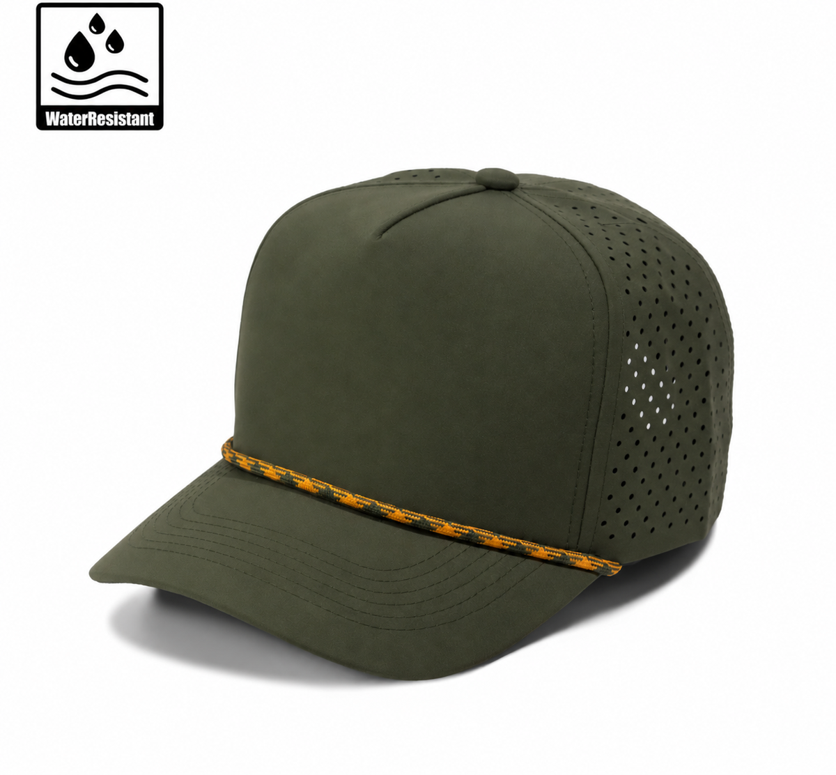Gorra Lisa Curva 5 Paneles Microlaser Con Cordon Impermeable 5036
