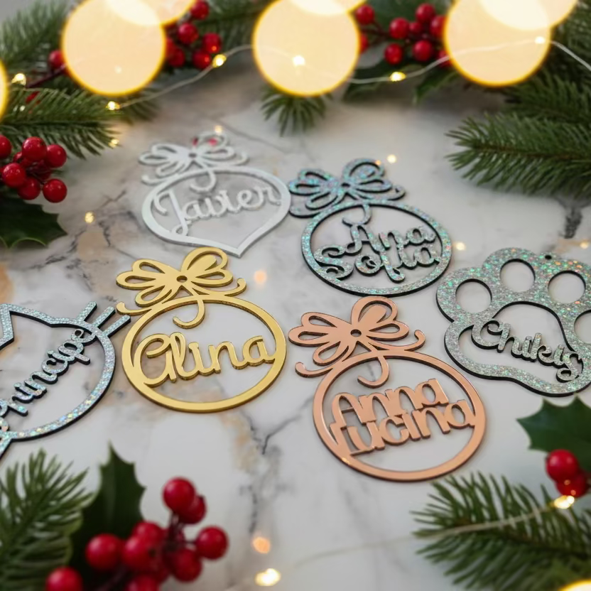 Esferas Navideñas Personalizadas con Nombre en MDF